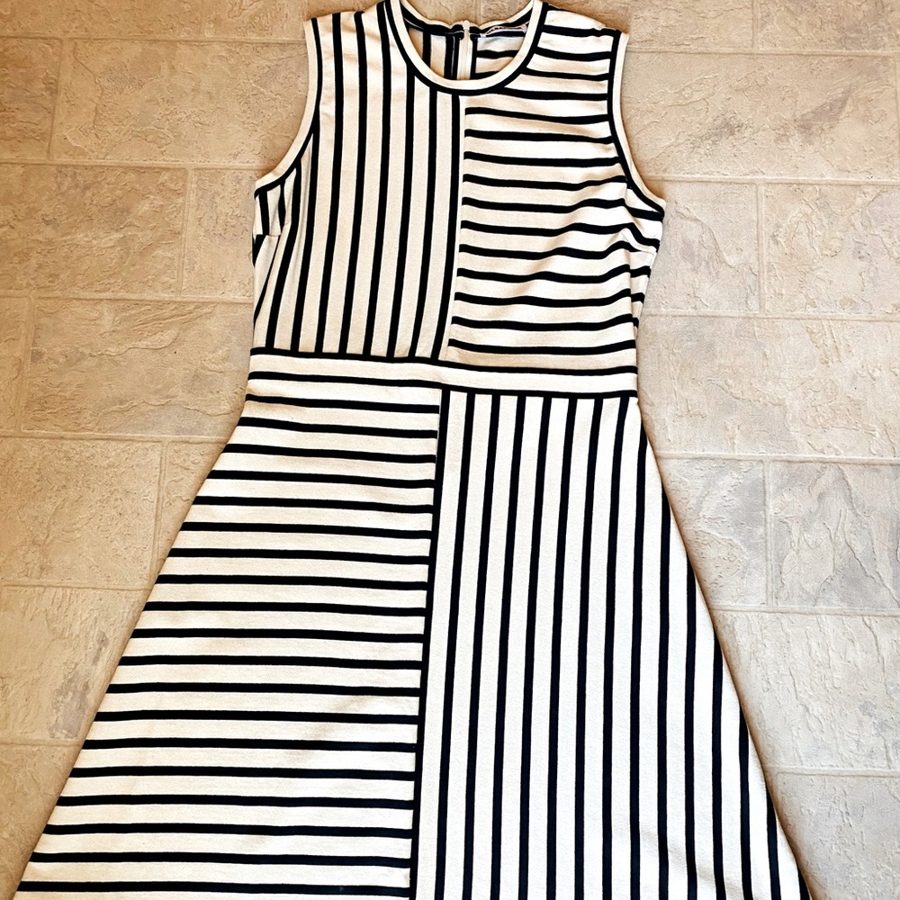 Jill Sander Asymmetrical stripe Black cotton Dress fit and flare